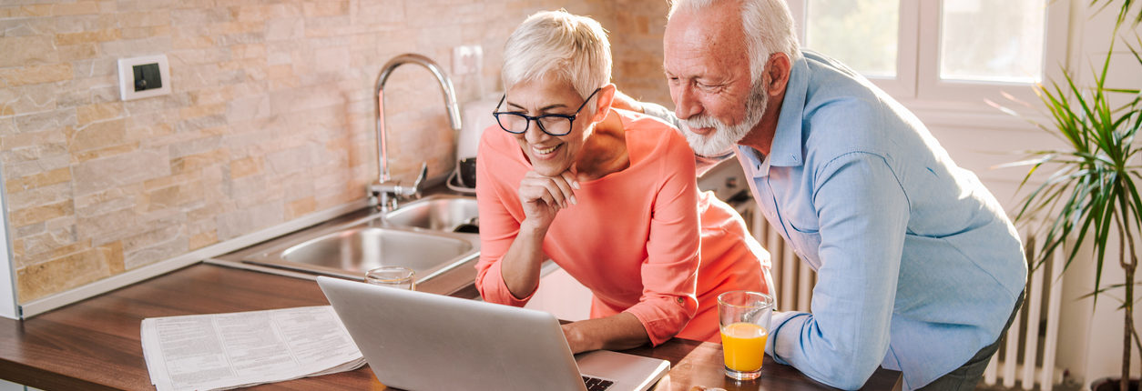 Senior couple, wife and husband shopping online